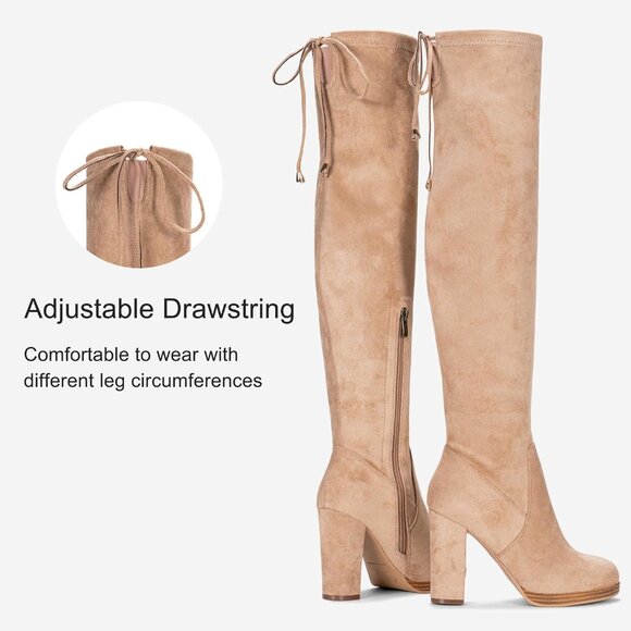 Women's Sand-imitation Suede Thigh High Over The Knee Rounded Toe Tall Long Boot - Picture 4 of 10